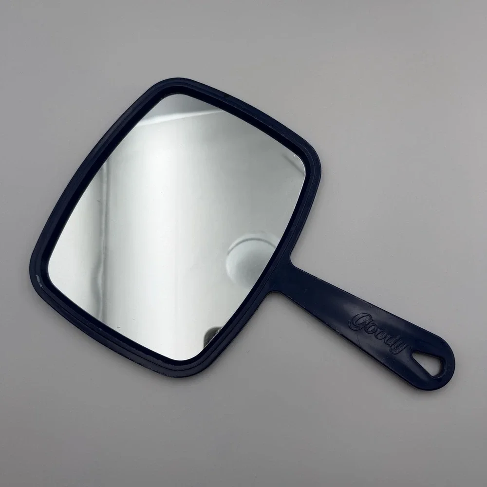 Vintage GOODY Handheld Vanity Mirror Extra Large Blue Plastic Salon